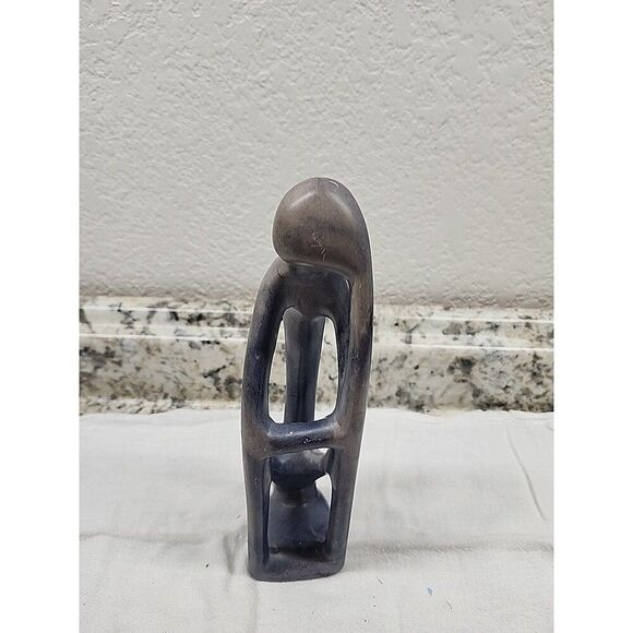 Kenya Hand Carved Grey Soapstone Statue Man Sitting Thinking 8 Inch EUC - Picture 2 of 5
